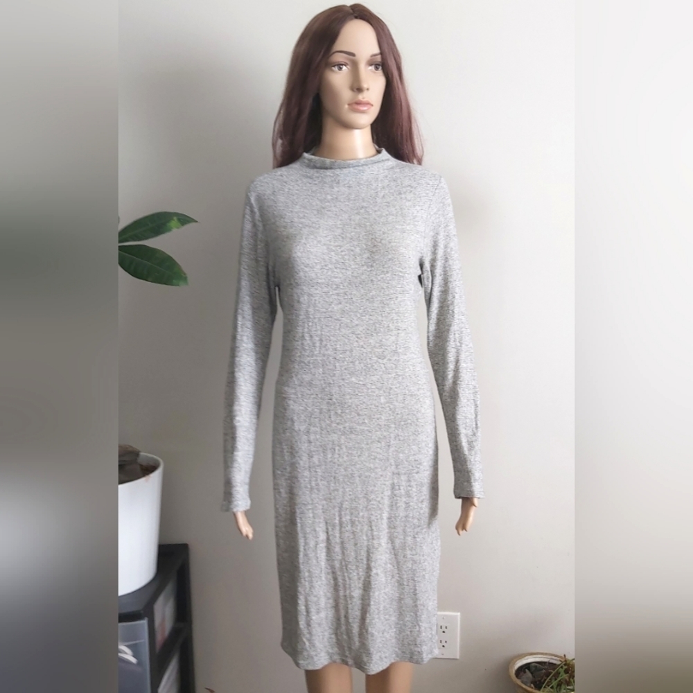 Caution to the Wind gray sweater dress midi long sleeves side slit
